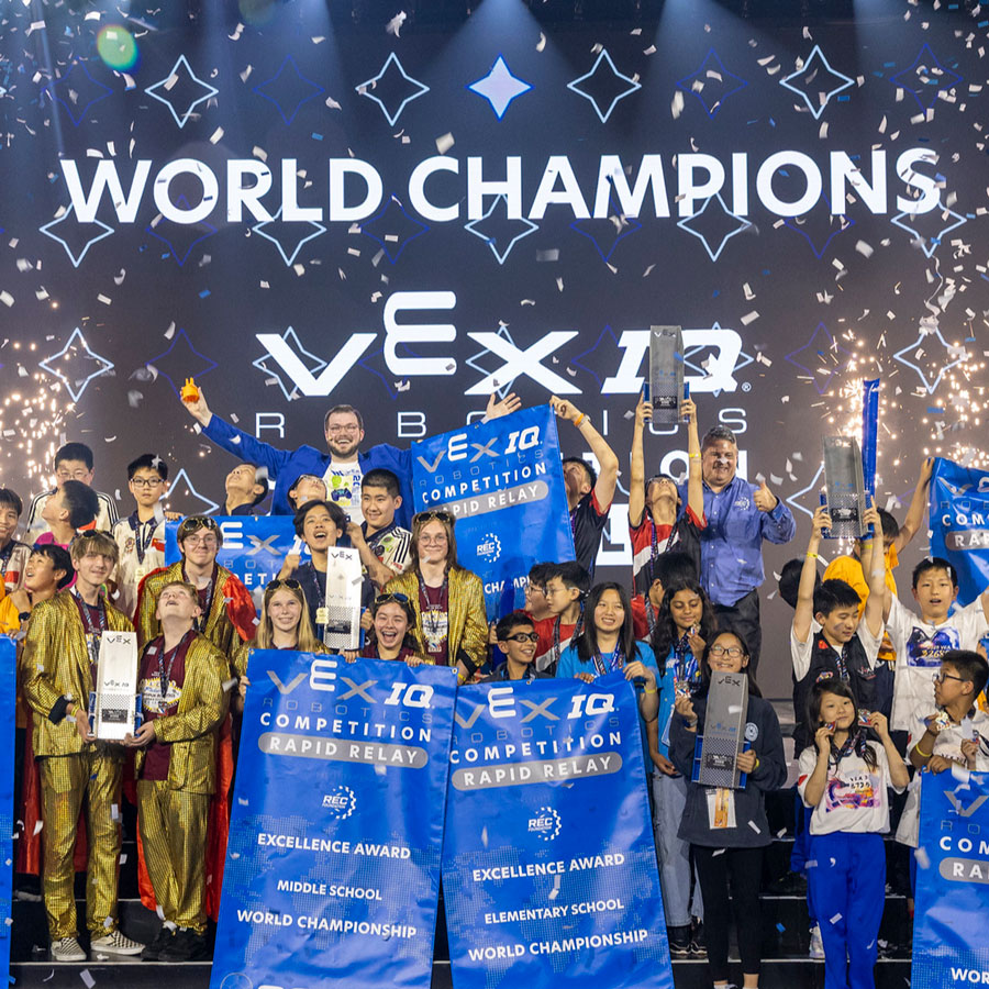 Championship teams gather on stage at the VEX Robotics World Championship