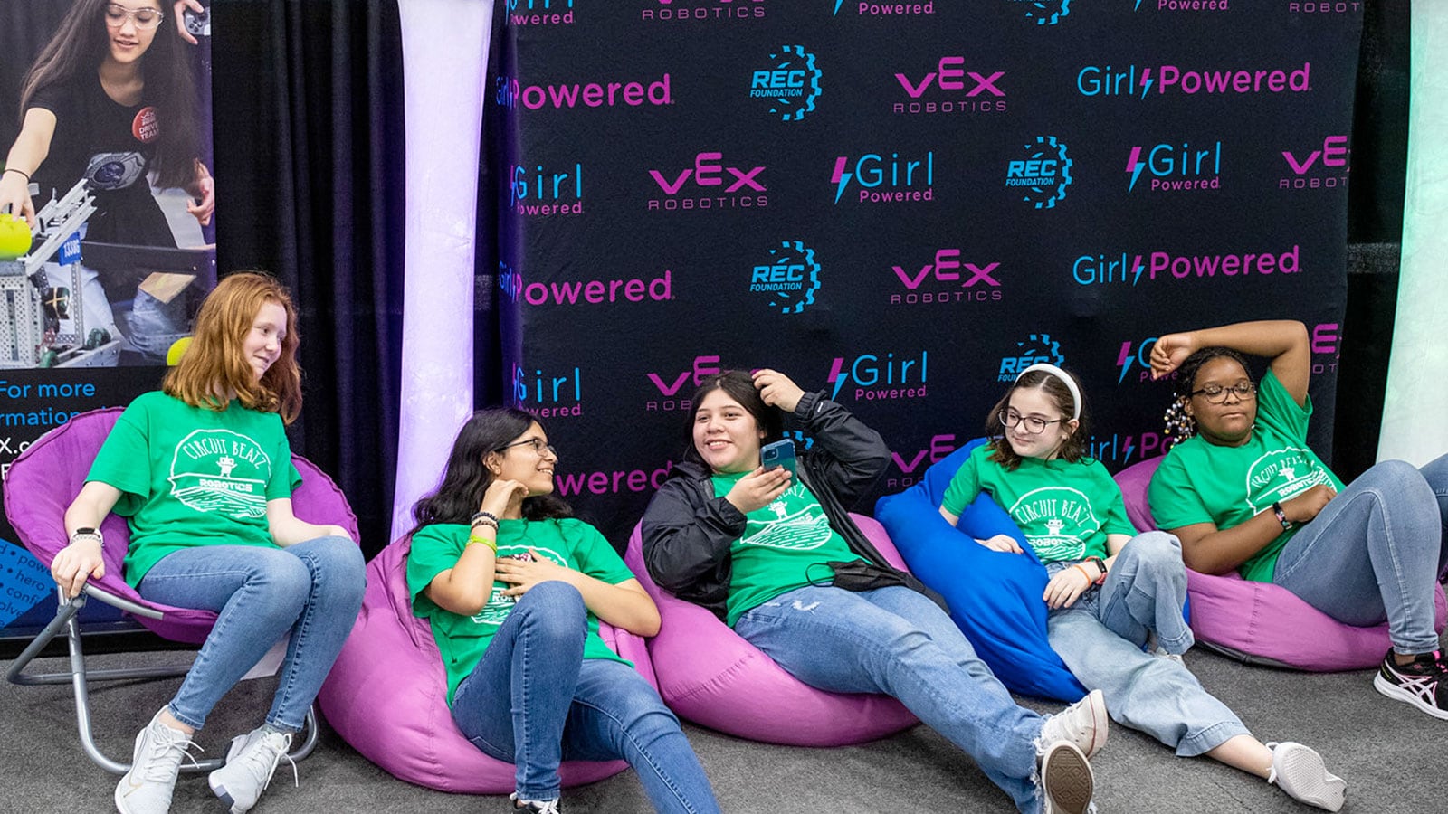 Team relaxes in the Girl Powered lounge at VEX Robotics World Championship
