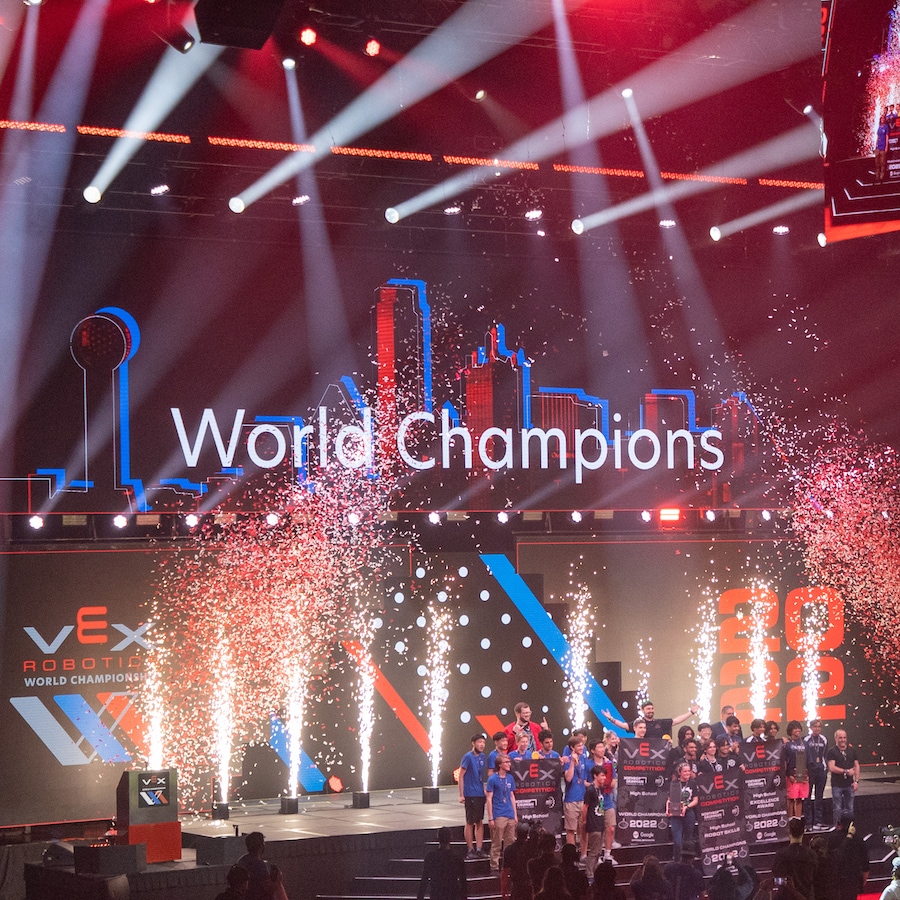 Fireworks on stage at VEX Robotics World Championship