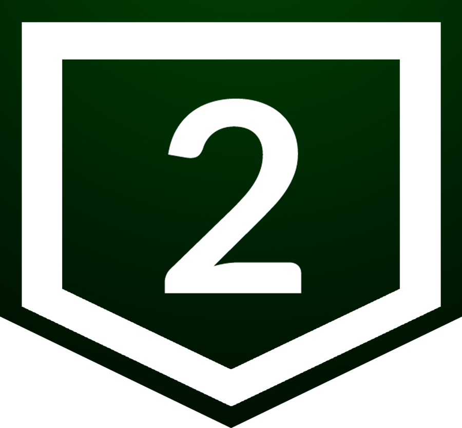 Graphic showing the number two in a home plate-style shape