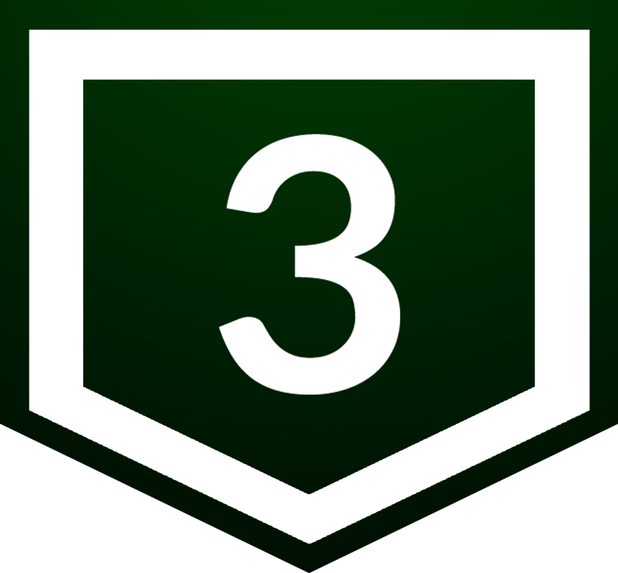 Graphic showing the number three in a home plate-style shape