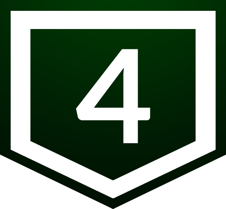 Graphic showing the number four in a home plate-style shape