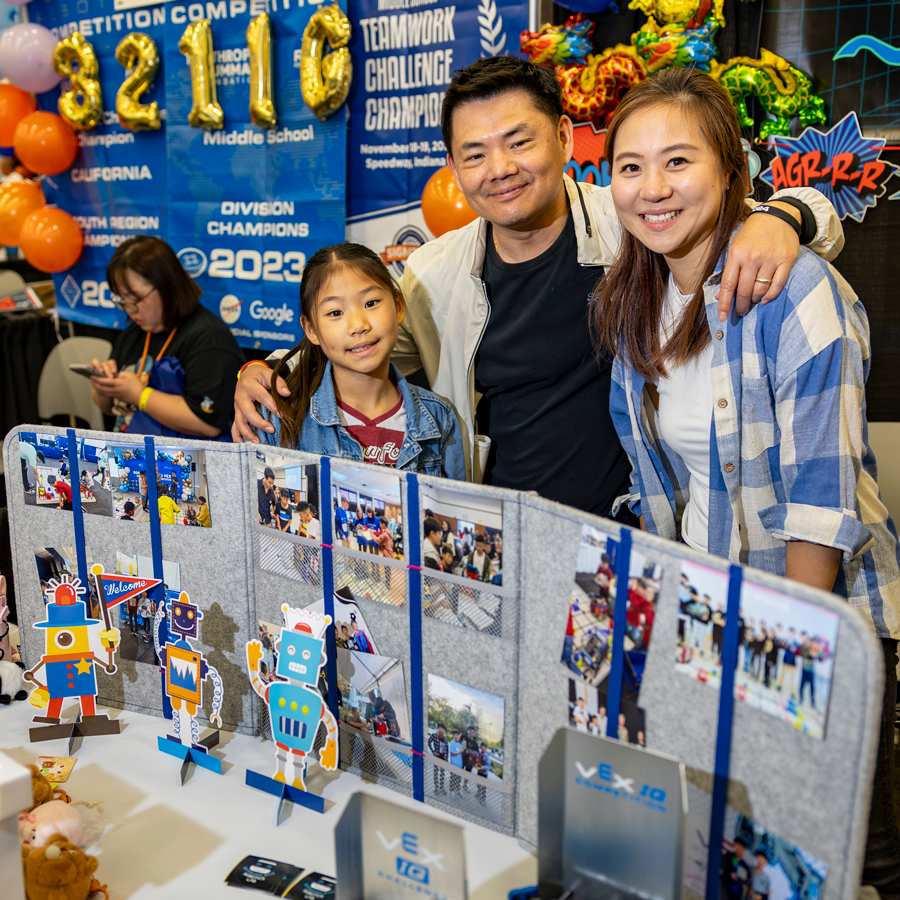 Team poses in the pits at VEX Robotics World Championship