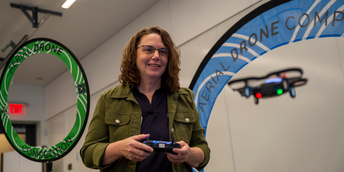 REC Foundation's Louanne Cormier pilots an Aerial Drone Competition drone.