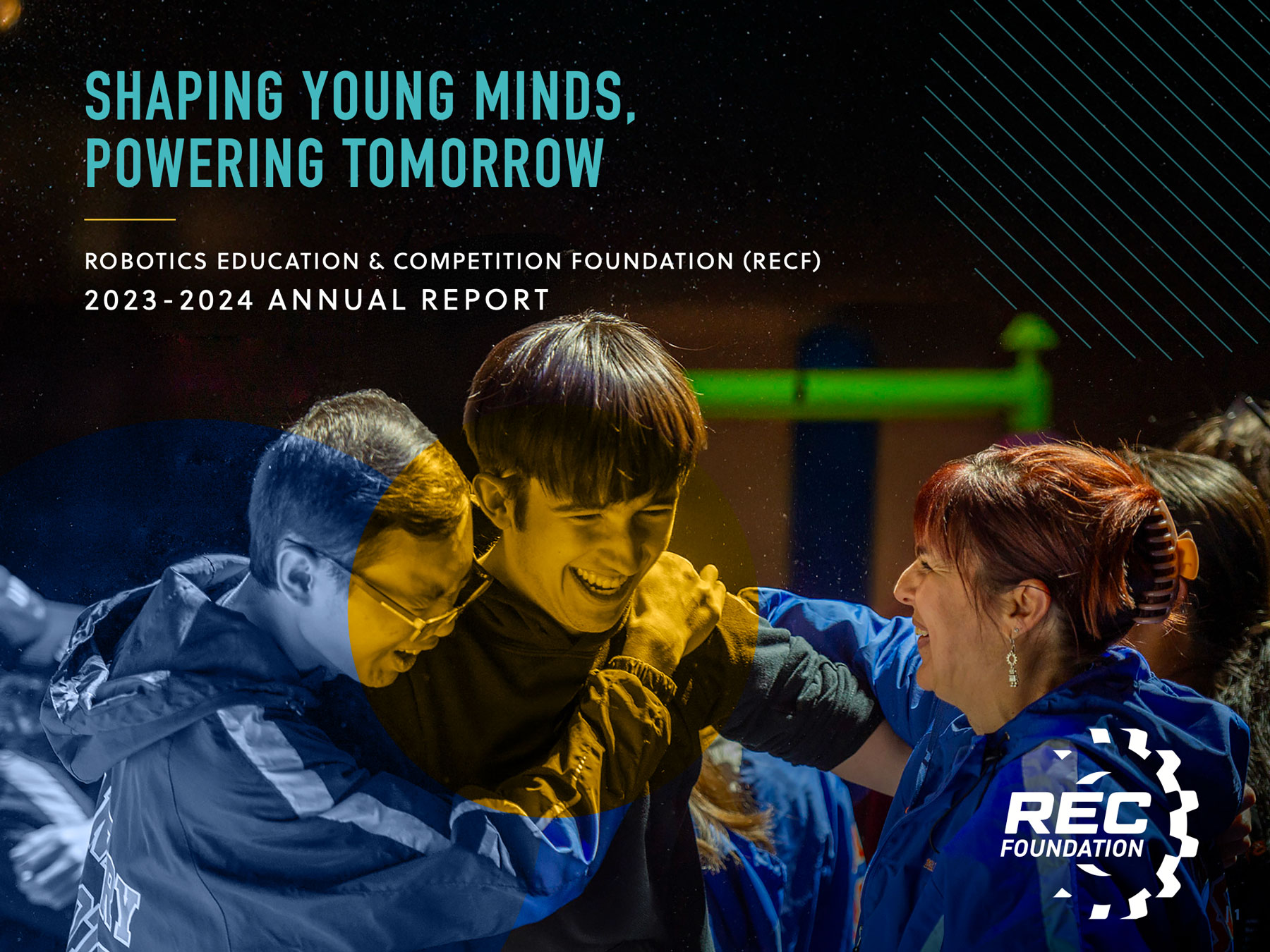 Team celebrates in an Annual Report 2023 2024 Graphic