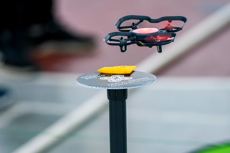 Drone lands on a game element