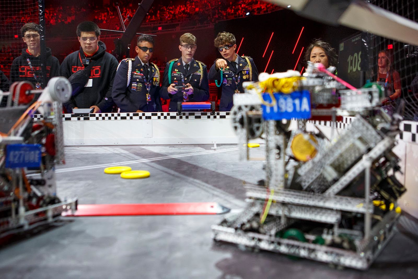 JROTC Team 11981A competes in a match at the VEX Robotics World Championship