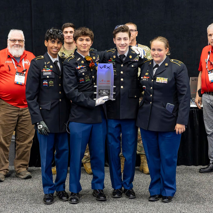 JROTC Team 11981A accepts an award at the VEX Robotics World Championship