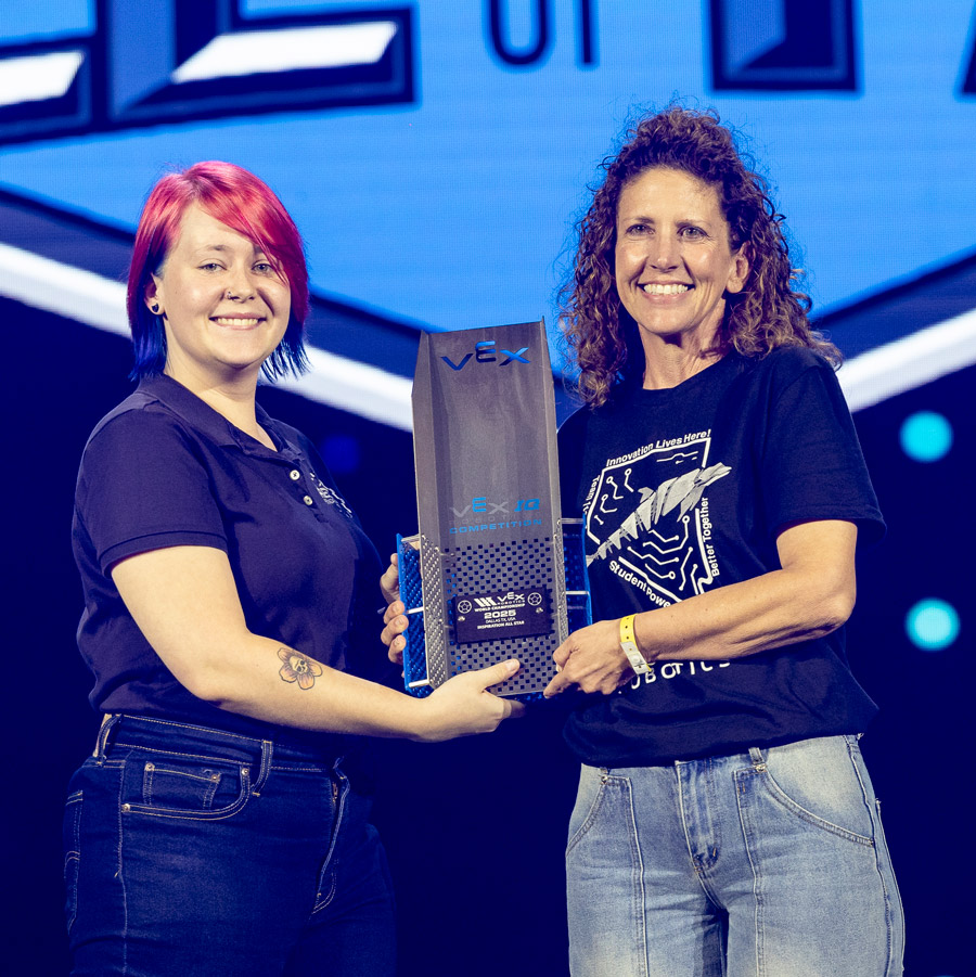 Casey Juliano accepts the Inspiration All Star Award at the 2025 VEX Robotics World Championship
