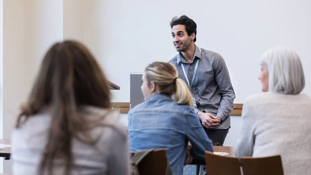 Teacher leads a class