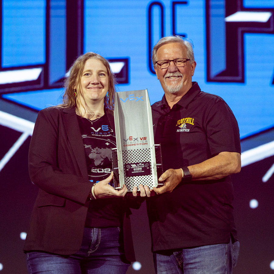 Jeff Farr accepts the Inspiration All Star Award at the 2025 VEX Robotics World Championship