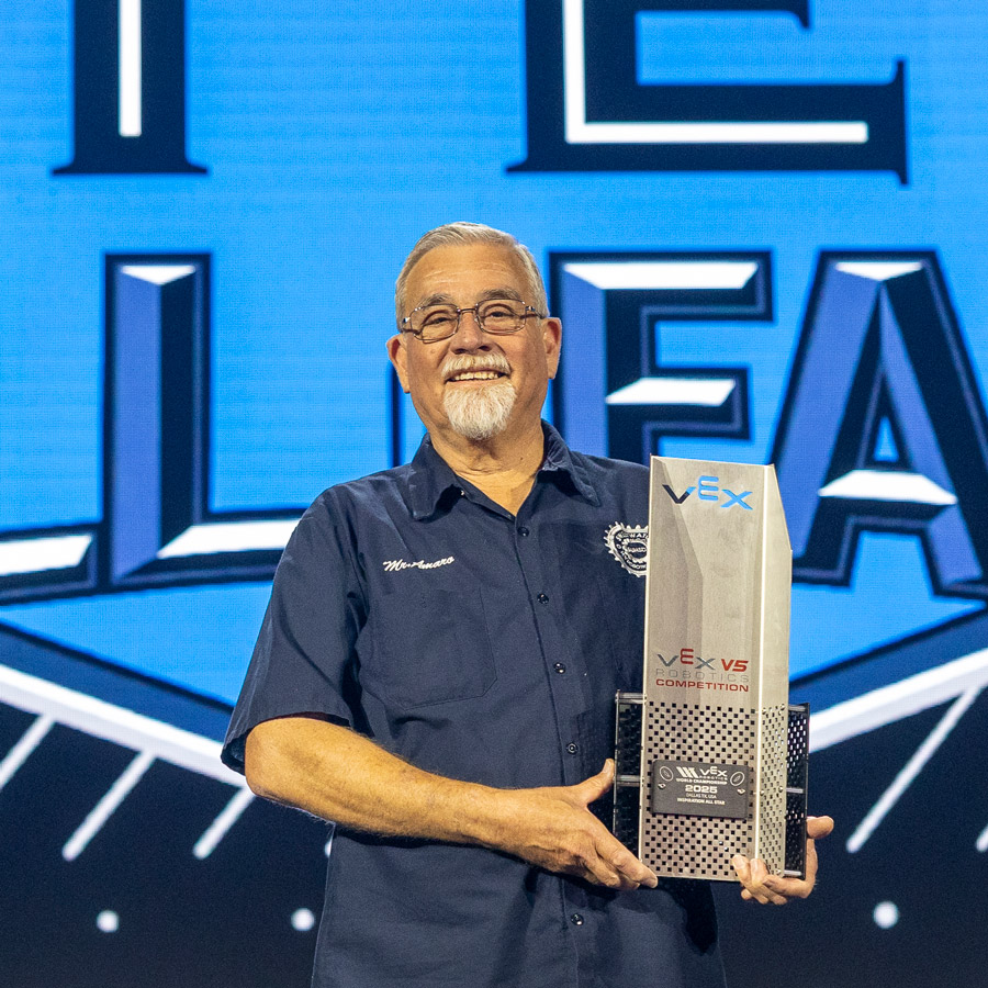 Joseph Amaro accepts the Inspiration All Star Award at the 2025 VEX Robotics World Championship