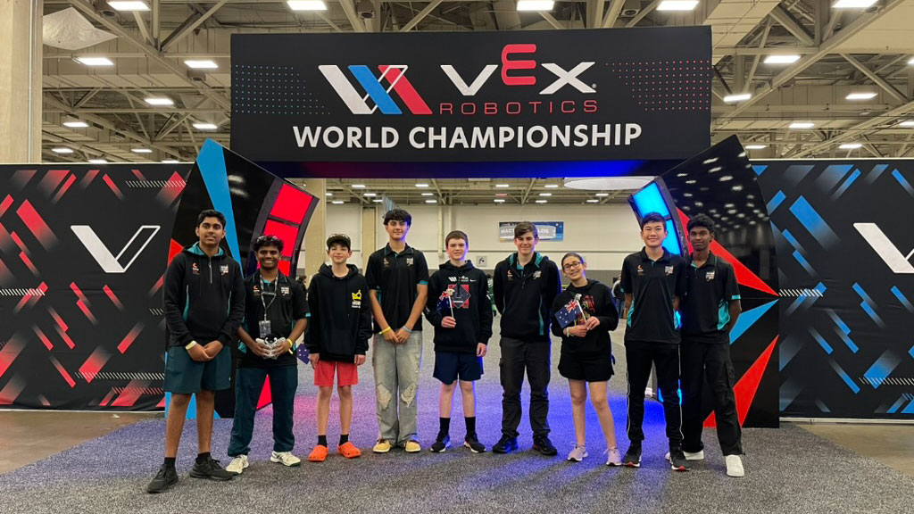 Team 19085C poses at VEX Robotics World Championship