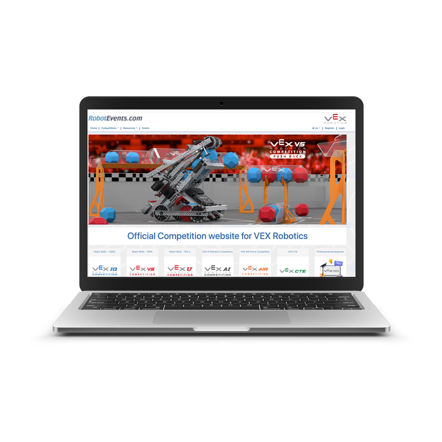 RobotEvents home page displayed on a monitor.